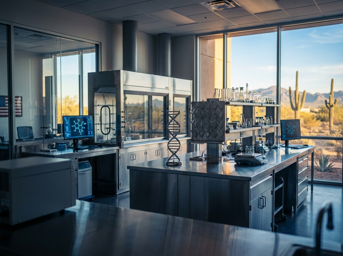 PatriotBiologics laboratory in Phoenix, Arizona with desert visible through windows